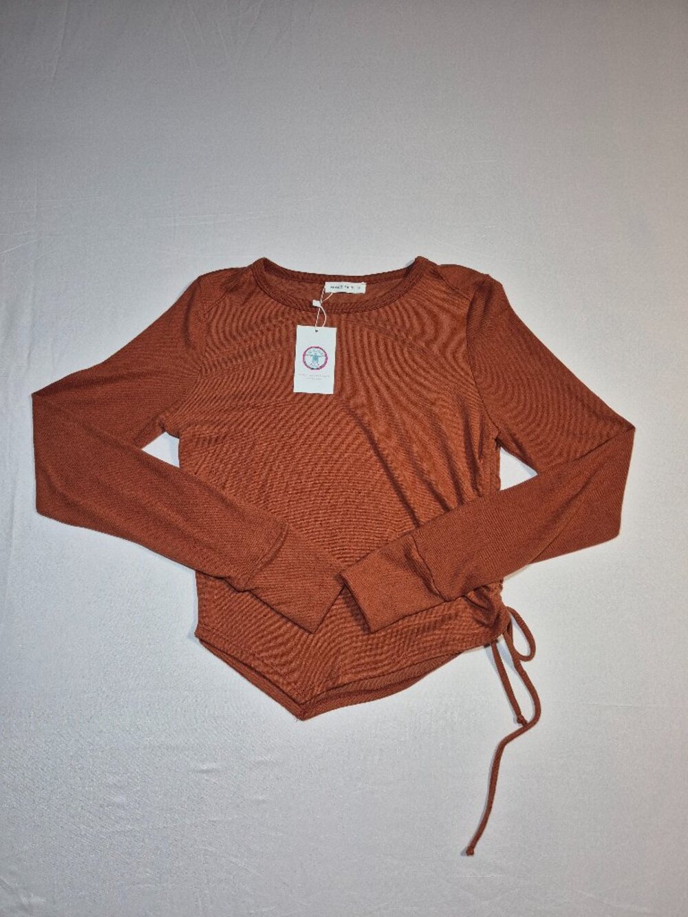 NWT Wasabi + Mint Sideline Top Rust Orange Ruched Asymmetric Hem Knit Size M